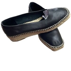 EVERLANE BLACK LEATHER ESPADRILLES‎ WEDGE SHOES SIZE 8